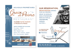 Refonte identité visuelle - Flyer format A5 pour promouvoir le restaurant Le Grain de Poivre à Nantes